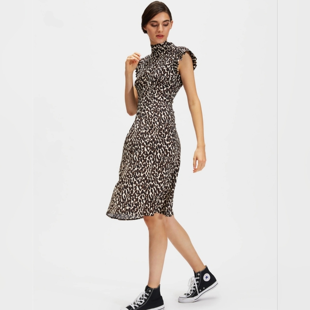 La Double J Bon Ton Short Sleeve Knee-Length Dress  Leopard Sable Women'…